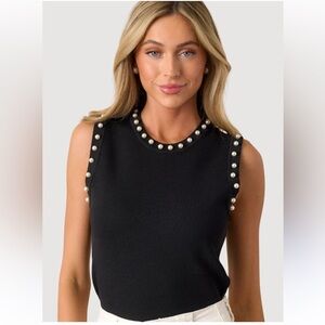 entro Black Sleeveless Pearl-Trim Tank